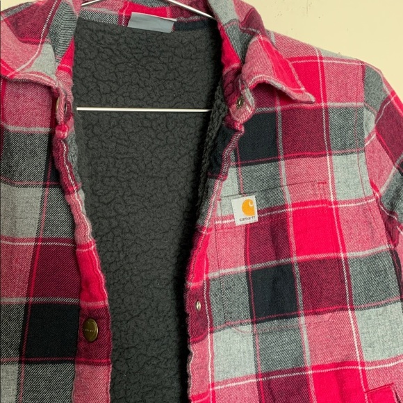 Carhartt Girls Sherpa Lined Flannel Shirt Jacket Size Small (7-8) - Picture 3 of 6